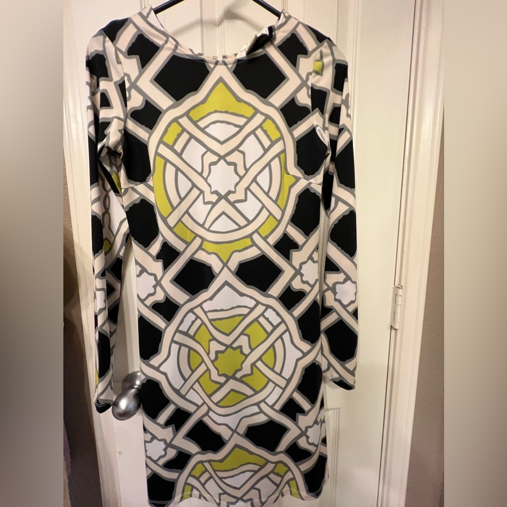 JB by Julie Brown Geometric Print Shift Dress | Size Small | Fall Ready